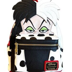 Loungefly Disney Cruella De Vil 101 Dalmatians Cosplay Mini Backpack Black White
